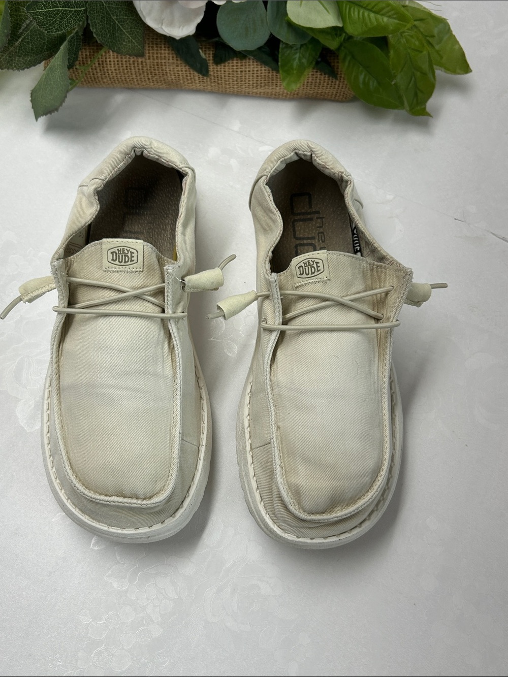 Hey Dude Men's Off-White Canvas Slip-On Loafers